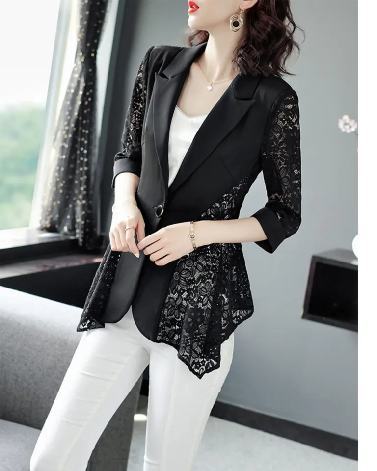 2022 New Lace Splicing Small Suit Jacket for Women Summer Plus