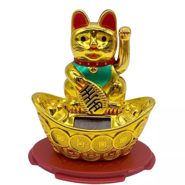 solar MANEKI WAIVING CAT(lucky cat) gold color office home