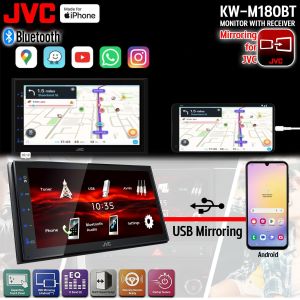 จอวิทยุ JVC KW-M180BT เครื่องเสียงรถยนต์ 2 DIN จอสัมผัส 6.8” BLUETOOTH น้าจอสัมผัสแบบ WVGA Capacitive ขนาด 6.8 นิ้ว / USB Mirroring สำหรับ Android™ / Bluetooth® / อีควอไลเซอร์ 13 ย่านความถี่