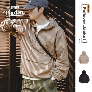 MADEN brand work style 2025 spring new mens youth mountain outdoor half zippered hooded jacket sports style loose casual hoodie