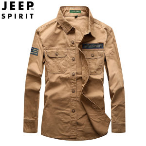 JEEP SPIRIT Mens Shirt Mens Long Sleeve Mens Workwear Cotton Shirt Casual Outdoor Shirt