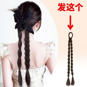 【一秒变身】仿真发辫子女黑蝴蝶结抓夹马尾双辫百搭高级感甜美长发扭扭麻花辫[one second transformation] simulation braid childrens black bow clip ponytail Double Braid versatile high-grade sweet long hair twisted braid