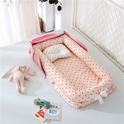 Baby Bed Set With Pillow New Born Safety Guard Rail Foldable Cotton Soft Sleeping Bed Portable Travel Baby Crib