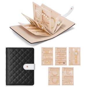XIAHU Portable Jewelry Organizer Book Foldable Transparent Window Jewelry Storage Album PU Leather Jewelry Organizer Binder For Rings