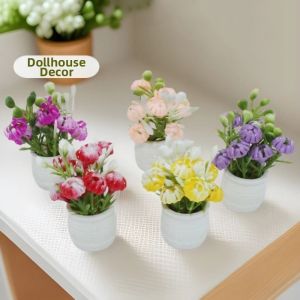 YUDESHUI 1:12 Bông hoa thu nhỏ cho nhà búp bê 9 màu sắc 4cm/1.15cm Bình hoa giả bằng nhựa Hoa đã hoàn thành Đồ trang trí nhà búp bê thu nhỏ