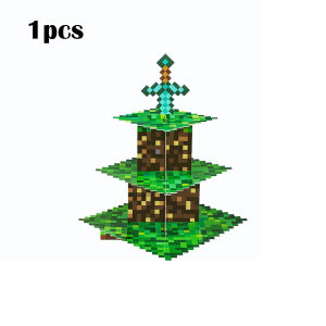 Minecraft Theme Birthday Party Decoration Pixel World Party Supplies Mini World Disposable Cake Rack