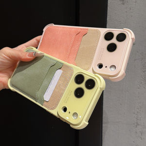 Luxury Card Holder Slot Wallet Cowboy Fabric Phone Case for iPhone 17 16 15 14 13 Pro Max Jeans Plating Bumper Armor Cover Funda
