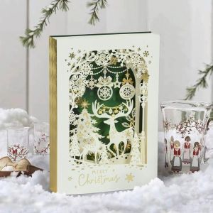 DGFDF Paper Christmas Layered Greeting Card Engraving Three-dimensional Party Invitation 3D with Letter Paper Holiday Supplies New Year