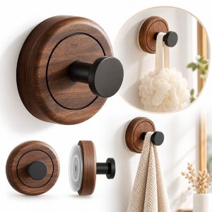 MUSCLEX Không cần khoan. Móc xoay có núm điều chỉnh Cốc hút Họa tiết gỗ óc chó Móc treo khăn Phong cách tối giản. Có thể tháo rời. Móc treo tường Sử dụng trong phòng tắm