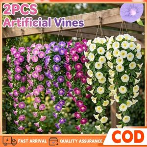 Quivlox Artificial Flower Vine Garland Faux Morning Glory Plastic Hanging Decor Uv Resistant Indoor Outdoor Wall Wedding
