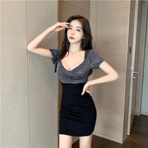 ELF TRIBE Đầm Ôm Sát Cổ Thấp Mới Cho Nữ Đầm Ôm Hông Cá Tính Phối Màu Gợi Cảm Trang Phục Công Sở Tiệc Tùng Quán Bar