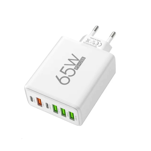 Travel Plug Adapter 65W Double PD & 4 USB A Ports Rapid Charging Block 6 Port EU Plug Type C USB Fast Power Adapter