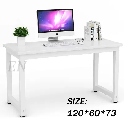 White(120/140*60*74CM)Home Office Desk Desktop Computer Table Notebook Table Installation Simple 1.6CM Thick Solid Wood Study Table