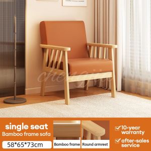 Bamboo Sofa Bed 1/ 2 / 3 Seater Water Resistant & anti scratches / sofa katil Fabric Sofa Living Room Dustproof Nordic Solid Wood Kerusi Sofa Ruang Tamu 沙发