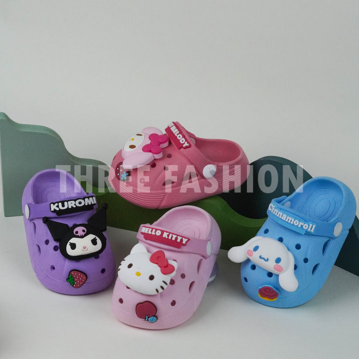 Three Fashion Online Store Sanrio Family Kuromi Melody Cartoon Kids Selipar Shoes Girl and Boy Budak Lelaki Perempuan Kanak-Kanak Sandal Selipar Outdoors Summer Kasut Budak Lelaki Seliper