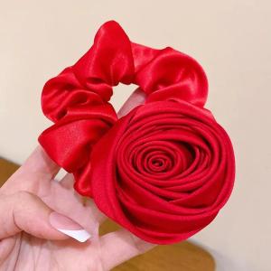 Ribbon Rose Flower Elastic Hair Band Women Girls Scrunchie Hair Rope Ties Ponytail Holder Accessories