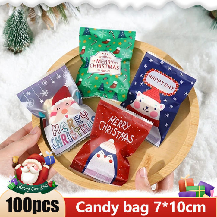 YESPERY 100pcs Christmas Candy Bags Cookie Seal Bags Handmade