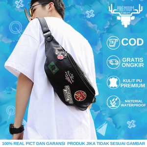 Tas Slempang Pria Distro Kulit Import Premium Warna Hitam Waterproof Model Terbaru 2023 Atau Tas Waistbag Cowok Kulit Premium Keren Kekinian Terbaru Anti Air Berkualitas Impor FLG C11