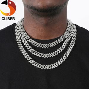 CLIBER 1PC Hip Hop 12MM Full Iced Out Paved Rhinestones Miami Prong Cuban Chain CZ Bling Rapper Necklaces Bracelet For Men Jewelry