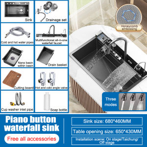Kitchen Sink 304 Stainless Steel Waterfall Sink Thickness 4.0MM Household Sink With Pullout Faucet With All Accessories