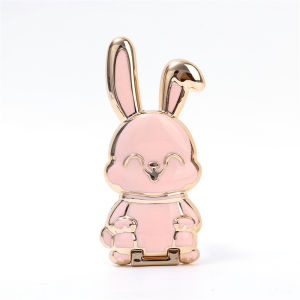 Cartoon Plating Rabbit Ring Bracket 3D Folding Phone Holder Kickstand Buckle Adhesive Desk Phone Stand Support Compatible with iPhone