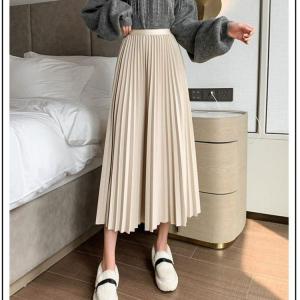 Korean Medium Length A-line Long Skirt For Women With High Waist And Slim Pleated Skirt