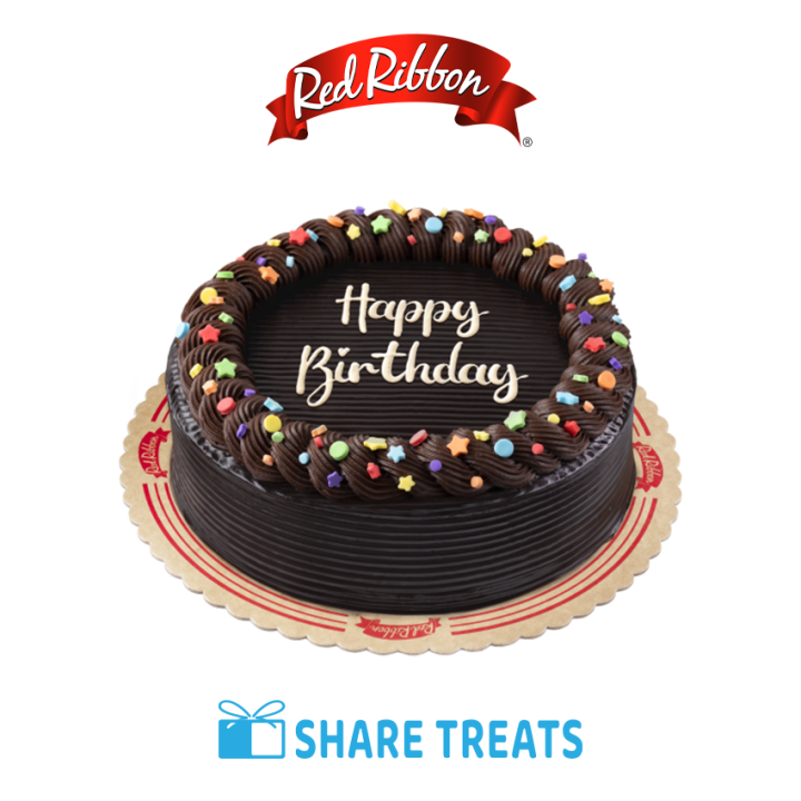 Red Ribbon Chocolate Dedication Cake 8” diameter (SMS eVoucher)