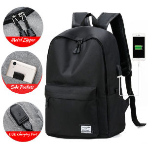 15.6 Inch Laptop Backpacks For Men Oxford Black School Bags Waterproof Student Backpack With USB Port