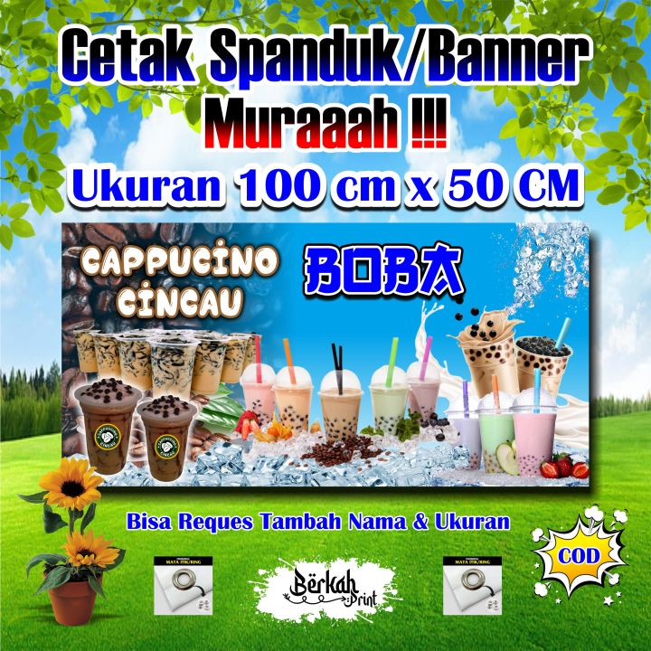 Spanduk Banner Cappucino Cincau & Boba Ukuran 100 cm x 50 cm
