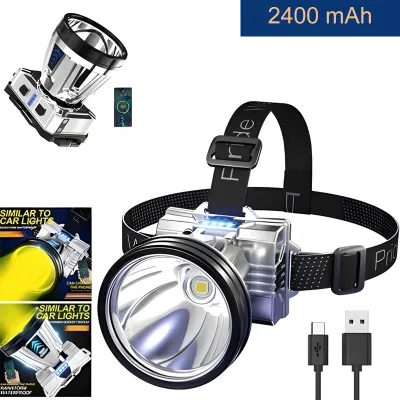 【Garansi 30 tahun】headlampu LED sorot 500W tahan air IP67 tali kepala dapat disesuaikan penerangan terus menerus selama senter super terang lampu kepala zoom cahaya kuat lumen USB charging dengan sensor tangan sorot dengan cahaya kecerahan jangkauan jauh
