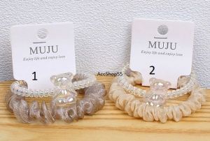 Ikatan Rambut atau kuncir rambut 1 set dengan 2 motif karet kain polos dan karet boneka beruang / Karet ikat Rambut 1 set isi 2 karet motif berbeda