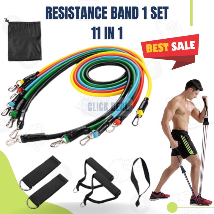[PAKET LENGKAP] 11 IN Resistance Band Bands Set Alat Fitness Portable  Workout gym Resistance Bands 11 in Set Tali Pembantu Fitness Gym Power 