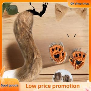 ✨QK shop✨ 1 3Pcs Fox Tail Ears Cute Paw Gloves Plush Set Cosplay Animation Exhibition Halloween Party Props