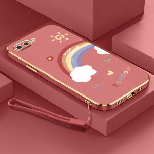 YBD ลูกอมสาวสไตล์สำหรับ OPPO A3S Realme C1 A12E โทรศัพท์กรณีแม่นยำกล้องกรณีสายรุ้งแบบชุบกรณีโทรศัพท์ที่มีเชือกเส้นเล็กฟรี