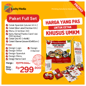 [FREE DESIGN] Cetak Paket Full Set Usaha UMKM Cetakan Spanduk Stiker Menu Akrilik X-Banner Logo