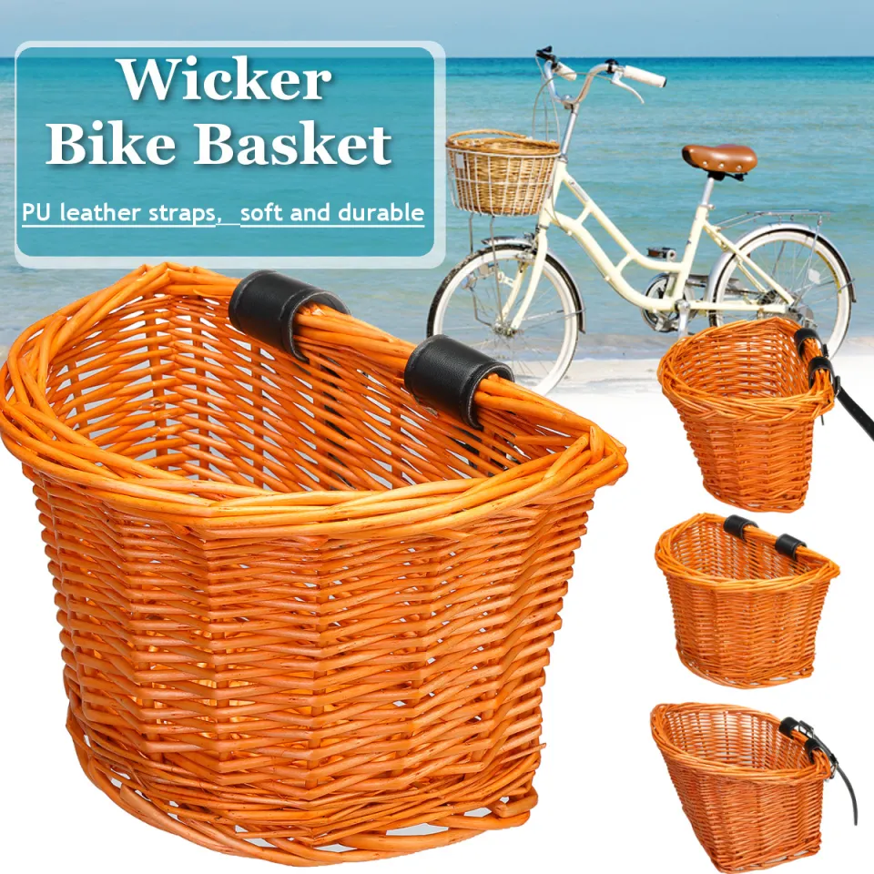 Vintage Rattan Bicycle Wicker D-Shaped Bike Front Baskets Kids
