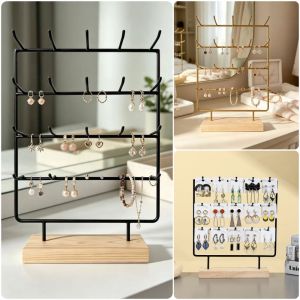 WAPKTY 15/20 Móc Giá trưng bày bông tai. Vàng đen 3/4 tầng Hộp đựng vòng cổ và vòng tay Thời trang Tiết kiệm không gian. Đạo cụ trưng bày quầy hàng Dành cho tủ trưng bày trang sức