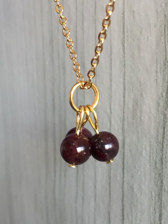 Red Garnet 6mm Stone Pendant with 18 Inches Gold Stainless