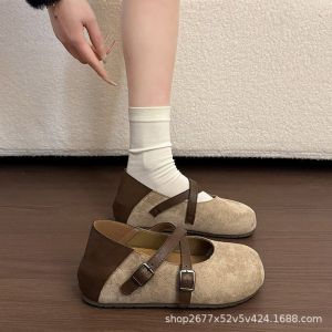 [Free Shipping] Retro New Style WomenS Shoes 2026 Spring And Autumn Soft-Soled Shallow-Toe Flats With Inner Height Increase