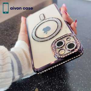 EC-028 RHINE STONES WITH LENS PROTECTOR CASE CASING MAGNETIC MAGSAFE FOR IPHONE 13 13PRO 13PROMAX 14 14PRO 14PROMAX 15 15PRO 15PROMAX PLATING GLITTER SOFT CASE SHOCKPROOF BACK COVER