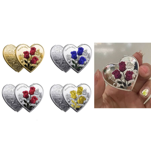 Heart-shaped Rose Metal Commemorative Coins 52 Types of I Love You Confession Coins Valentines Day Love Heart Gift