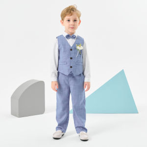 LOlanta 5Pcs Kids Baby Boys Formal Wedding Ring Bearer Outfits Toddler Gentleman Bowtie Vest Guest Suits Dress Shirt Pants Set