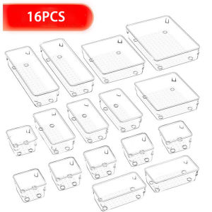 16pcs Acrylic Drawer Transparent Organizer Desk Container Storage Box Cutout Handle NO LID Storage box