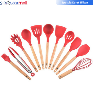 SIP Spatula Silicone 1 Set Tahan Panas Anti Lengket Gagang Kayu Peralatan Dapur Sutil Spatula Silikon Set alat Masak Kitchen Utensils Penjepit makanan Pengocok Telur Sendok sup Kuas Murah Cuci Gudang COD Bayar Ditempat