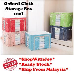 ShopWithJoy 100 Liters Large Storage Box Foldable Oxford Box Steel Frame Detachable Storage Box Clothes Organizer