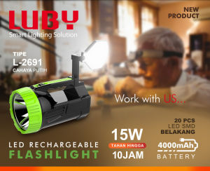 Luby Senter Tangan L-269115Watt + 20 LED SMD PUTIH Rechargeable Tahan Hingga 10 Jam