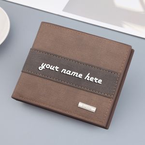 Free Custom Name Men Short Small Wallet for Men Engraved Words Leather PU Bifold Male Purse Coin Pouch Multi-functional Card Holder Wallets Birthday Gift for Husband Beg Dompet Lelaki Personalized Gift for Men
