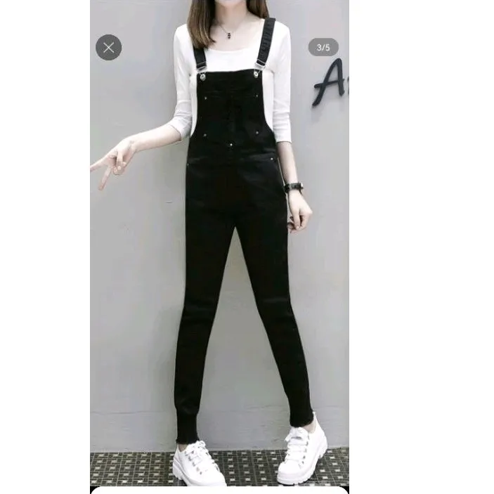 Denim Jumper Pants 2 in 1 Removable Top Stretchable Black Q1108 Lazada PH