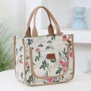 TIHOLE Floral Print Lunch Bag for women with zipper Large Capacity cooler bag piknik Thickened Thermal Insulation Waterproof canvas Beg big bento bag