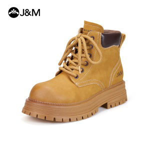 Joy&Mario Fashion Martin Boots Outdoor Hiking Thick Sole Height Increasing Yellow Boots for Women